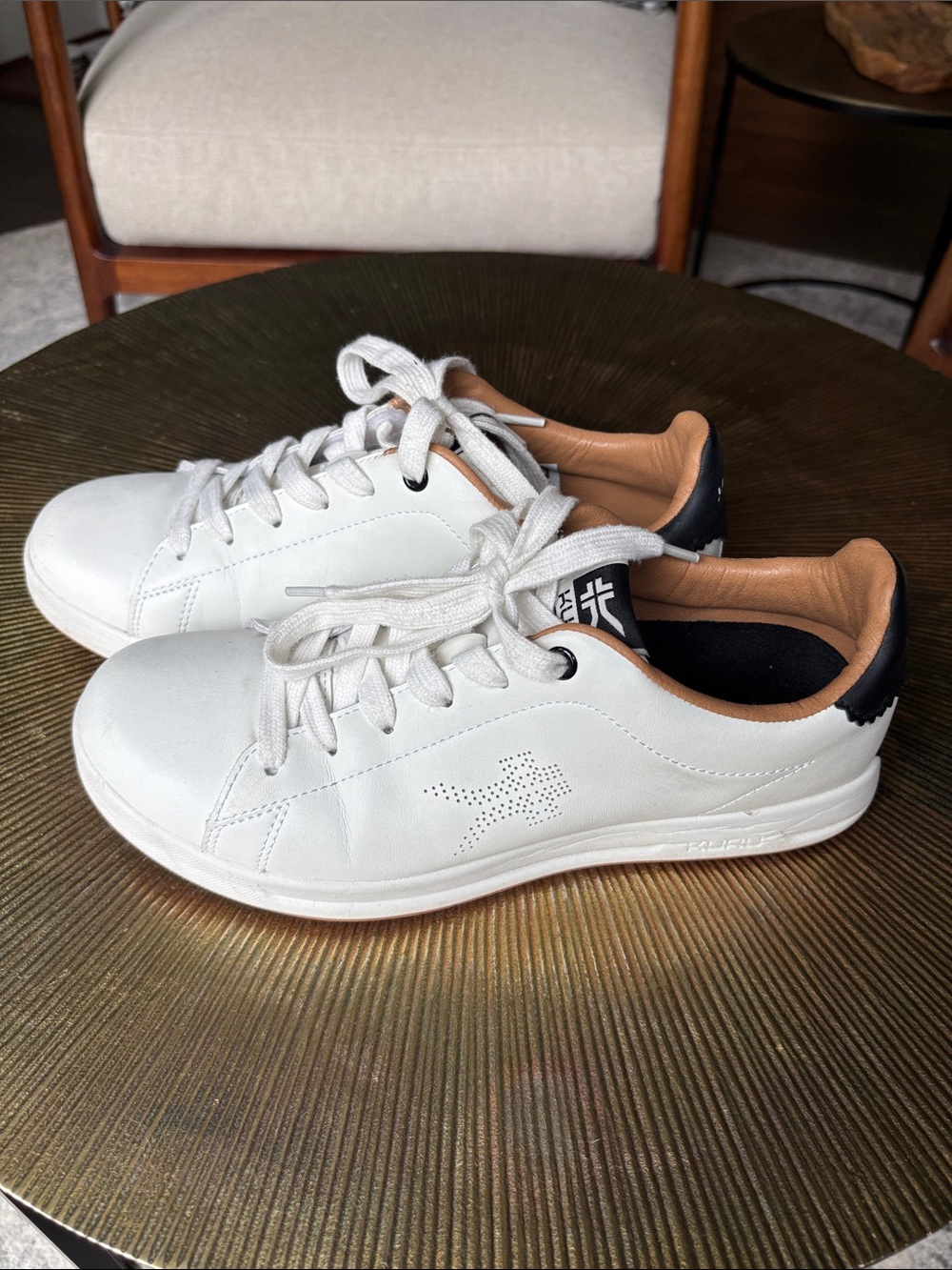 Women’s White Leather Lace-Up Sneakers with Tan Lining